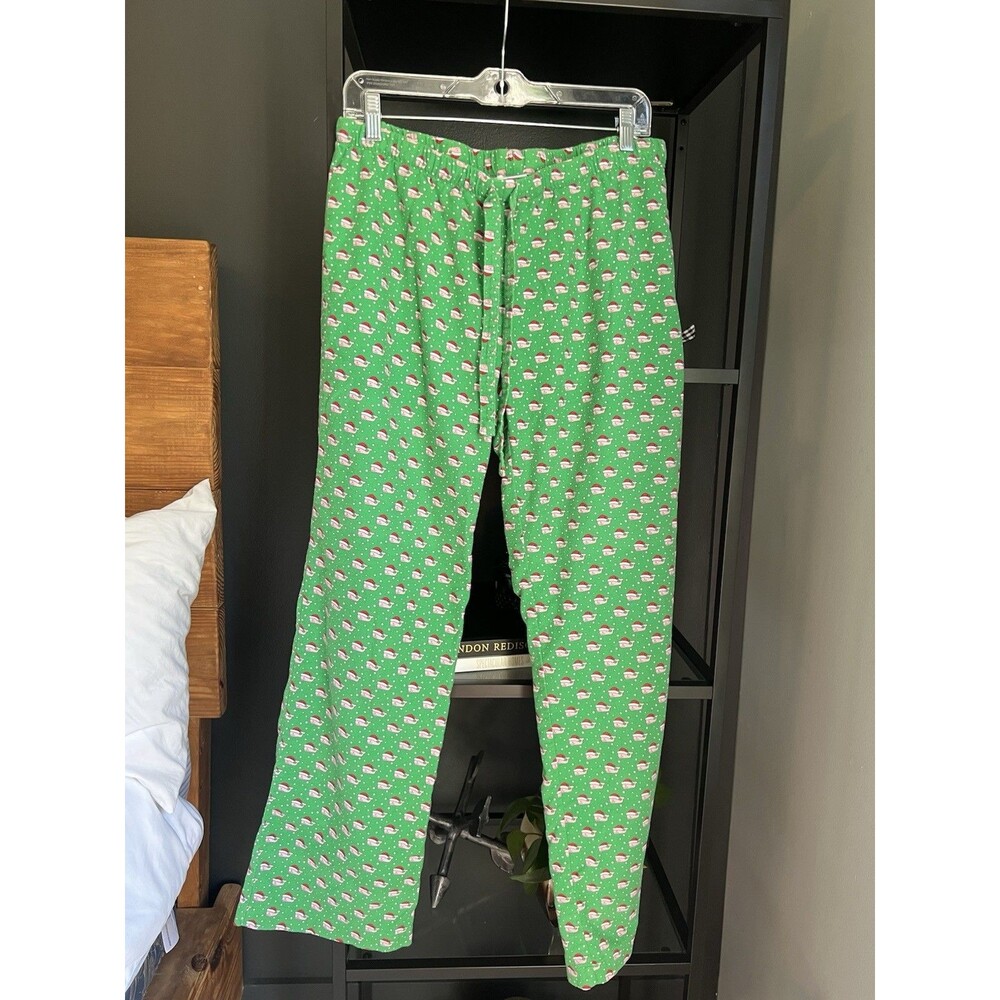 Vineyard Vines Pajama Pants S Christmas Whale Santa Hat Lounge Green Cotton
